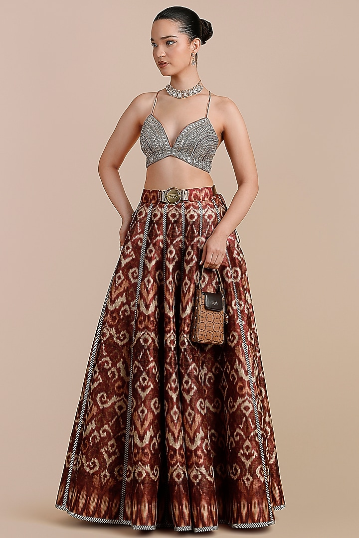 Rust Orange Synthetic Silk Embellished Skirt Set by JJV.Kapurthala By JJ Valaya at Pernia's Pop Up Shop