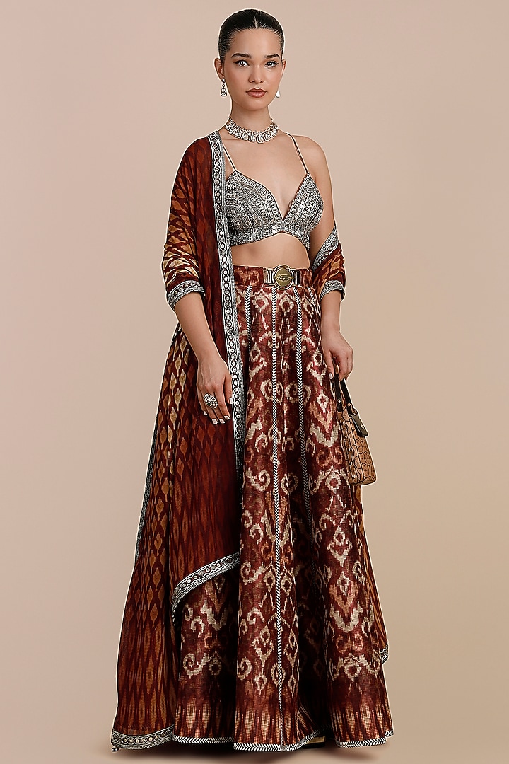 Rust Orange Synthetic Silk Embellished Skirt Set by JJV.Kapurthala By JJ Valaya at Pernia's Pop Up Shop