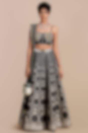 Black & Pearl Ivory Synthetic Silk Embellished Skirt Set by JJV.Kapurthala By JJ Valaya at Pernia's Pop Up Shop