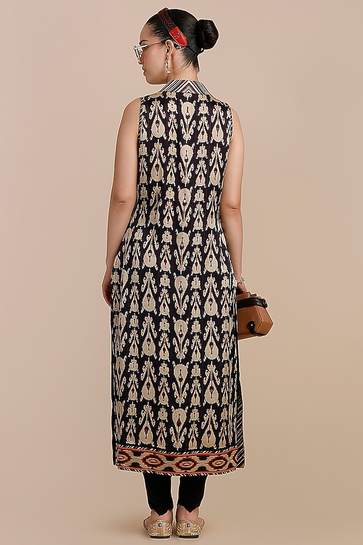 Midnight Blue Cotton Satin Linen Printed Tunic by JJV.Kapurthala By JJ Valaya at Pernia's Pop Up Shop