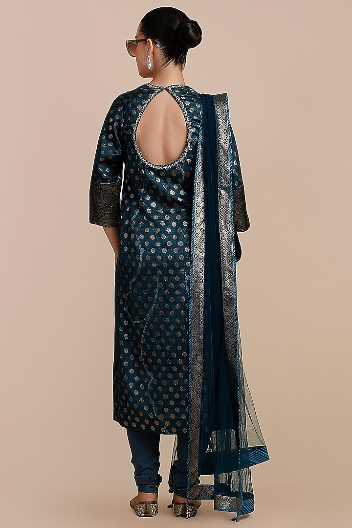 Prussian Blue Cotton Satin Linen Printed Tunic by JJV.Kapurthala By JJ Valaya at Pernia's Pop Up Shop