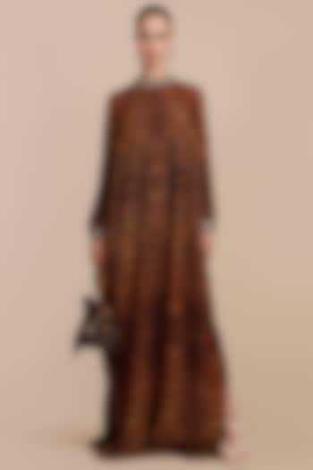 Brown Moss Crepe Tiger Printed Kaftan by JJV.Kapurthala By JJ Valaya at Pernia's Pop Up Shop