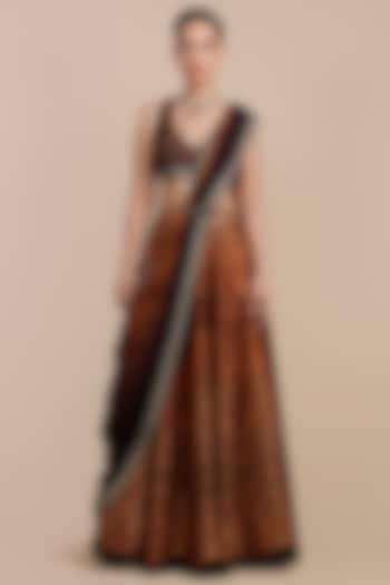 Brown Synthetic Silk Tiger Printed Skirt Set by JJV.Kapurthala By JJ Valaya at Pernia's Pop Up Shop