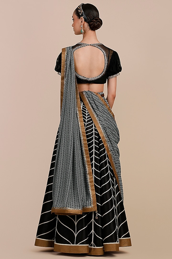 Black & Ivory Synthetic Silk Chevron Printed Skirt Set by JJV.Kapurthala By JJ Valaya at Pernia's Pop Up Shop