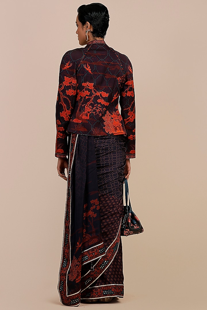 Midnight Plum Cotton Satin Linen Printed Reversible Jacket by JJV.Kapurthala By JJ Valaya at Pernia's Pop Up Shop