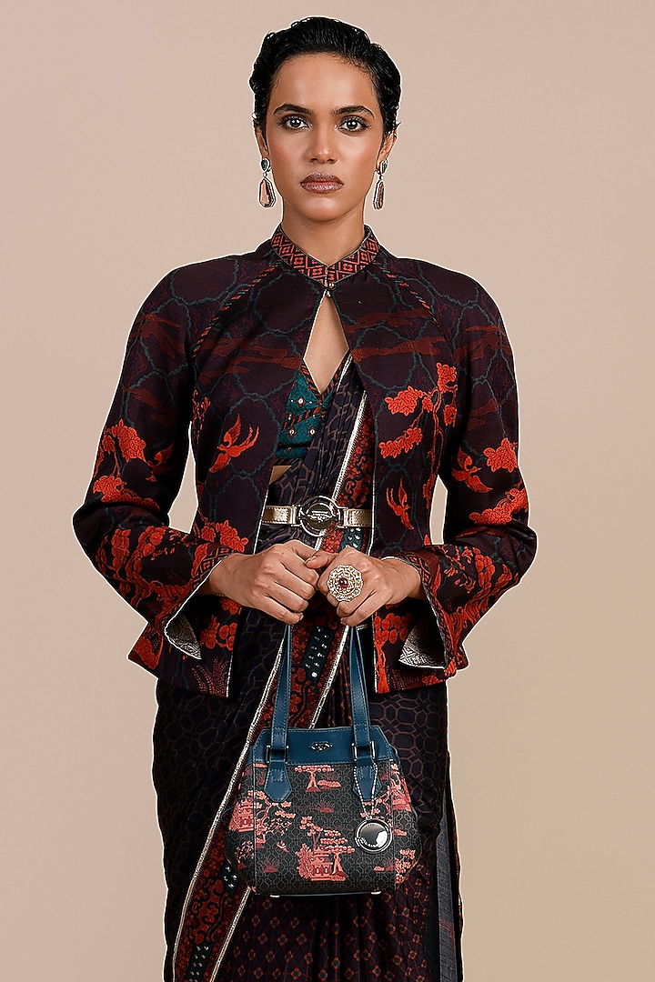 Midnight Plum Cotton Satin Linen Printed Reversible Jacket by JJV.Kapurthala By JJ Valaya at Pernia's Pop Up Shop