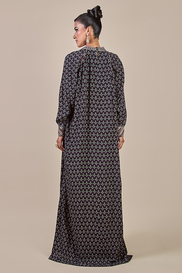 Teal Blue Habutai Silk Printed Kaftan by JJV.Kapurthala By JJ Valaya at Pernia's Pop Up Shop