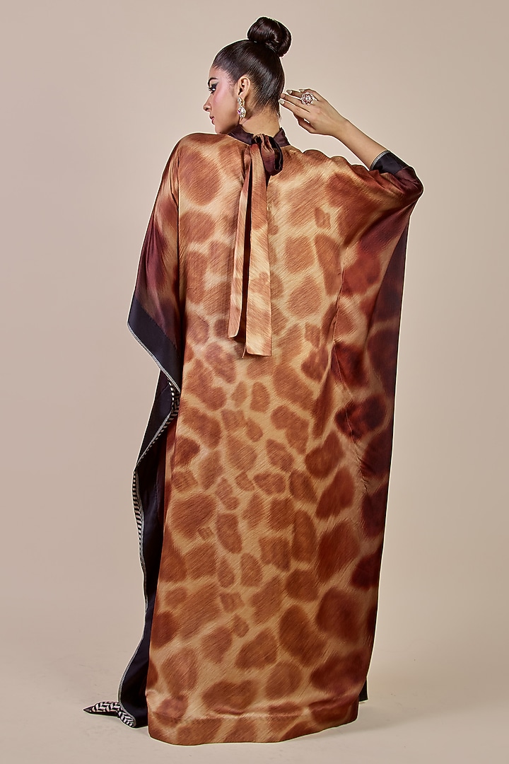 Brown Viscose Satin Giraffe Printed Kaftan by JJV.Kapurthala By JJ Valaya at Pernia's Pop Up Shop