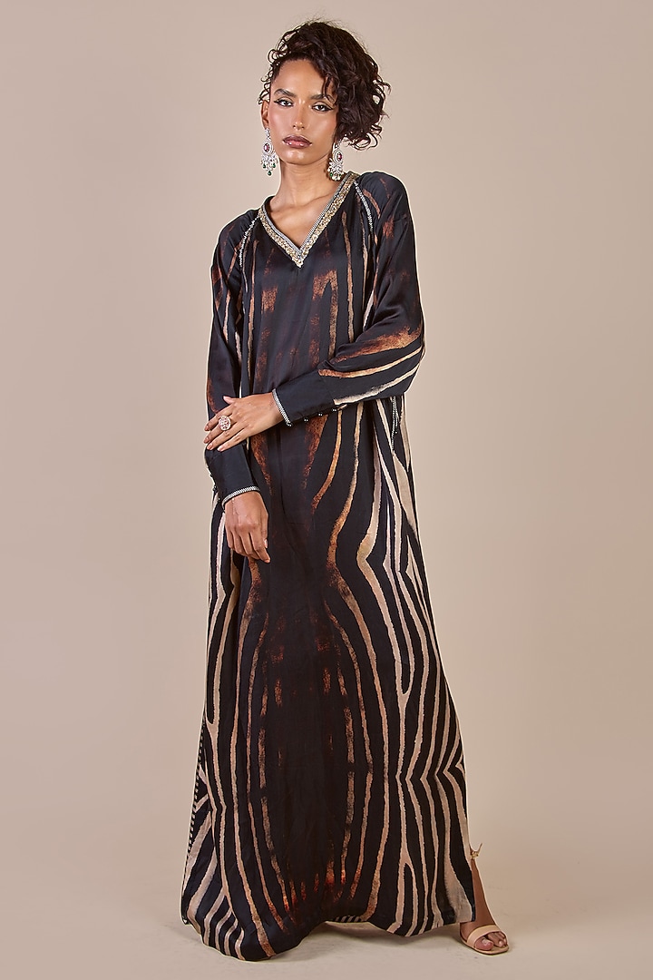 Black Bamberg Crepe Zebra Printed Kaftan by JJV.Kapurthala By JJ Valaya at Pernia's Pop Up Shop