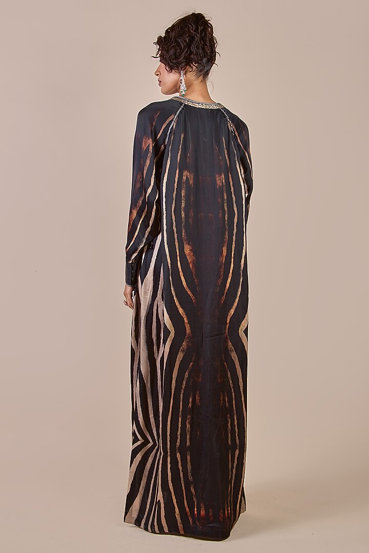 Black Bamberg Crepe Zebra Printed Kaftan by JJV.Kapurthala By JJ Valaya at Pernia's Pop Up Shop