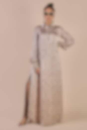 Blush Ivory Viscose Satin Floral Printed Kaftan by JJV.Kapurthala By JJ Valaya at Pernia's Pop Up Shop