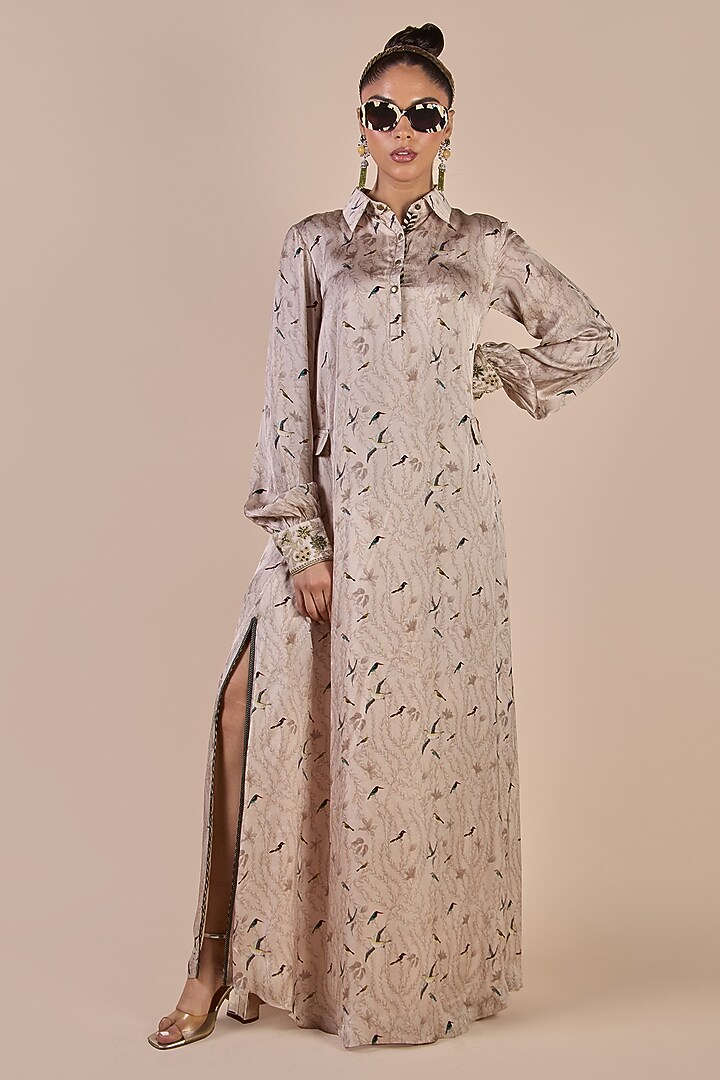 Blush Ivory Viscose Satin Floral Printed Kaftan by JJV.Kapurthala By JJ Valaya at Pernia's Pop Up Shop