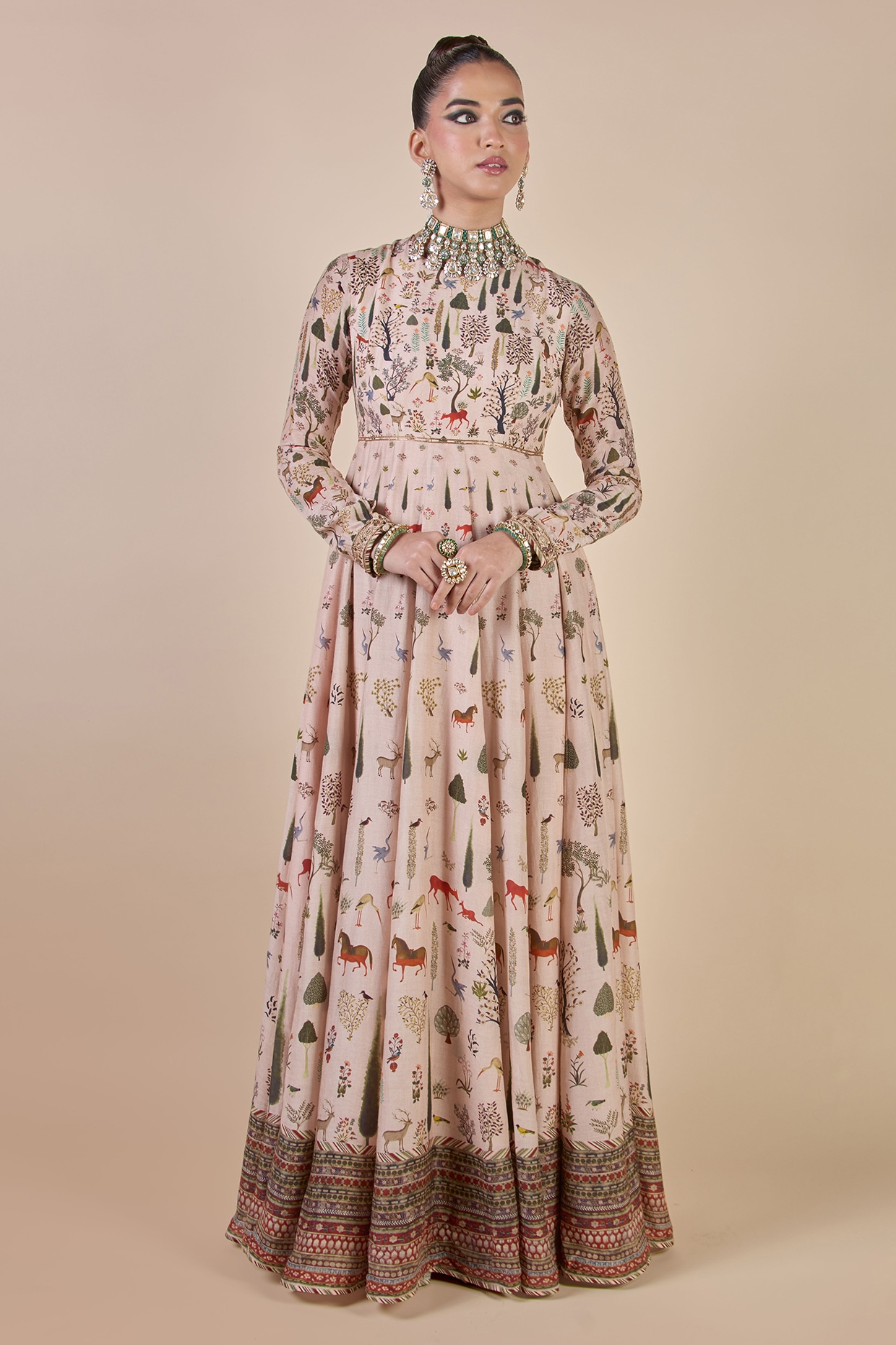 JJV.Kapurthala By JJ Valaya Rose Pink Cupro Viscose Floral Printed Anarkali