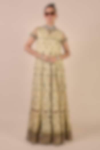 Cream Ivory Cupro Viscose Floral Printed Wedding Anarkali by JJV.Kapurthala By JJ Valaya Men at Pernia's Pop Up Shop