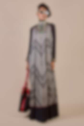Black & Ivory Cotton Satin Linen Chevron Printed Bridal Anarkali by JJV.Kapurthala By JJ Valaya Men at Pernia's Pop Up Shop