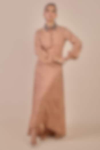 Rust Orange Tencel Viscose Printed Wedding Anarkali by JJV.Kapurthala By JJ Valaya Men at Pernia's Pop Up Shop