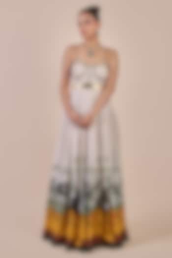 Pearl Ivory Cupro Viscose Printed Maxi Cocktail Dress by JJV.Kapurthala By JJ Valaya at Pernia's Pop Up Shop
