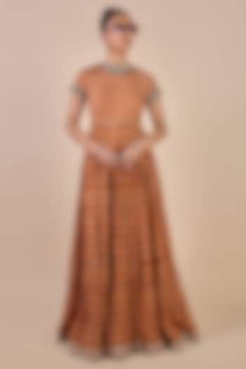 Rust Orange Cupro Viscose Printed Maxi Party Wear Dress by JJV.Kapurthala By JJ Valaya Men at Pernia's Pop Up Shop