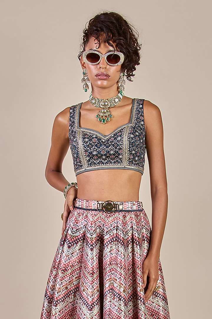 Multi-Colored Synthetic Silk Printed Kalidar Skirt Set by JJV.Kapurthala By JJ Valaya at Pernia's Pop Up Shop