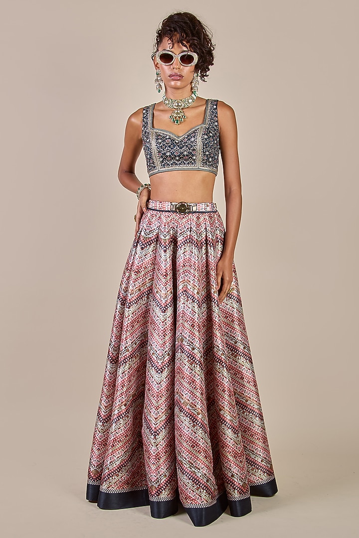 Multi-Colored Synthetic Silk Printed Kalidar Skirt Set by JJV.Kapurthala By JJ Valaya at Pernia's Pop Up Shop