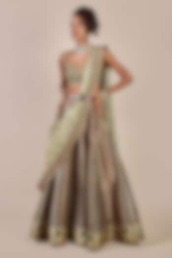 Multi-Colored Synthetic Silk Striped Skirt Set by JJV.Kapurthala By JJ Valaya at Pernia's Pop Up Shop