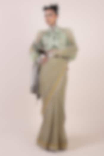 Mint Green Viscose Georgette Butta Printed Reception Saree Set by JJV.Kapurthala By JJ Valaya at Pernia's Pop Up Shop