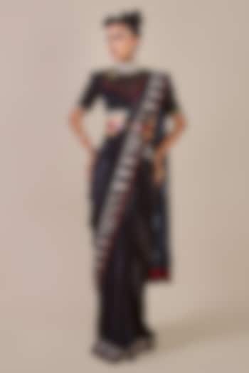 Black Viscose Georgette Zebra Printed Wedding Saree Set by JJV.Kapurthala By JJ Valaya at Pernia's Pop Up Shop