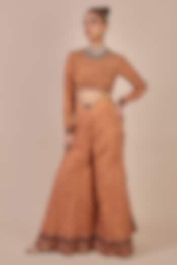 Rust Orange Cupro Viscose Butta Printed Wedding Sharara Set by JJV.Kapurthala By JJ Valaya at Pernia's Pop Up Shop