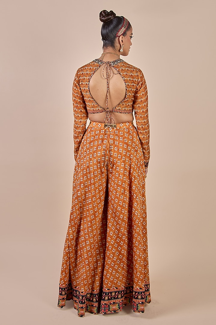 Rust Orange Cupro Viscose Butta Printed Wedding Sharara Set by JJV.Kapurthala By JJ Valaya at Pernia's Pop Up Shop