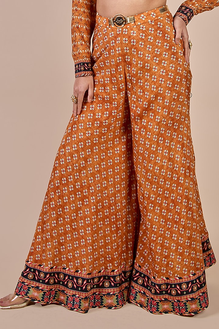 Rust Orange Cupro Viscose Butta Printed Wedding Sharara Set by JJV.Kapurthala By JJ Valaya at Pernia's Pop Up Shop