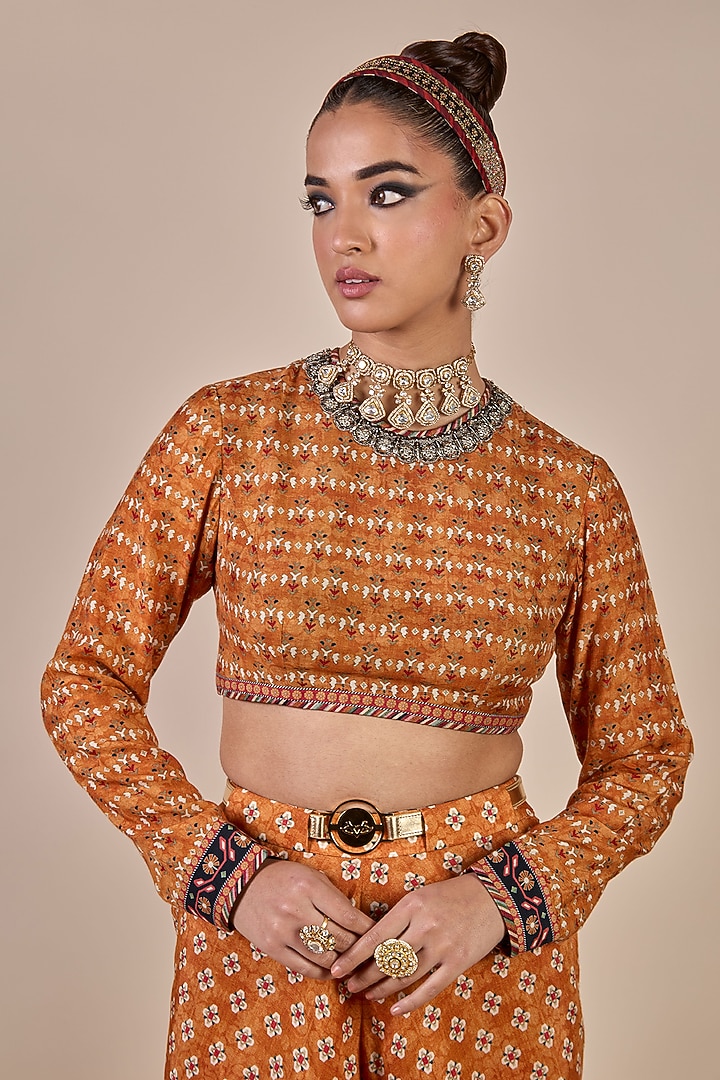 Rust Orange Cupro Viscose Butta Printed Wedding Sharara Set by JJV.Kapurthala By JJ Valaya at Pernia's Pop Up Shop