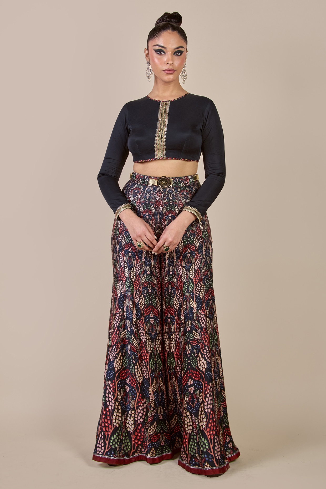JJV.Kapurthala By JJ Valaya Multi-Colored Viscose Satin Jaal Printed Sharara Set