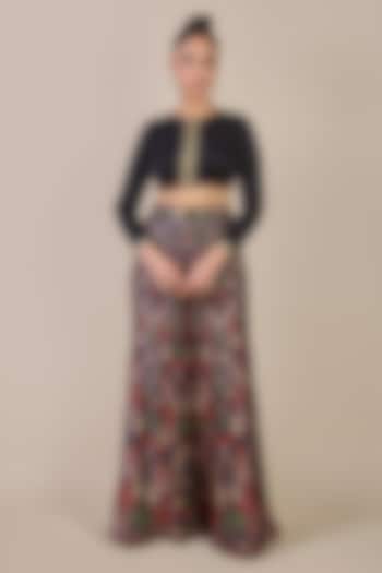 Multi-Colored Viscose Satin Jaal Printed Wedding Sharara Set by JJV.Kapurthala By JJ Valaya at Pernia's Pop Up Shop