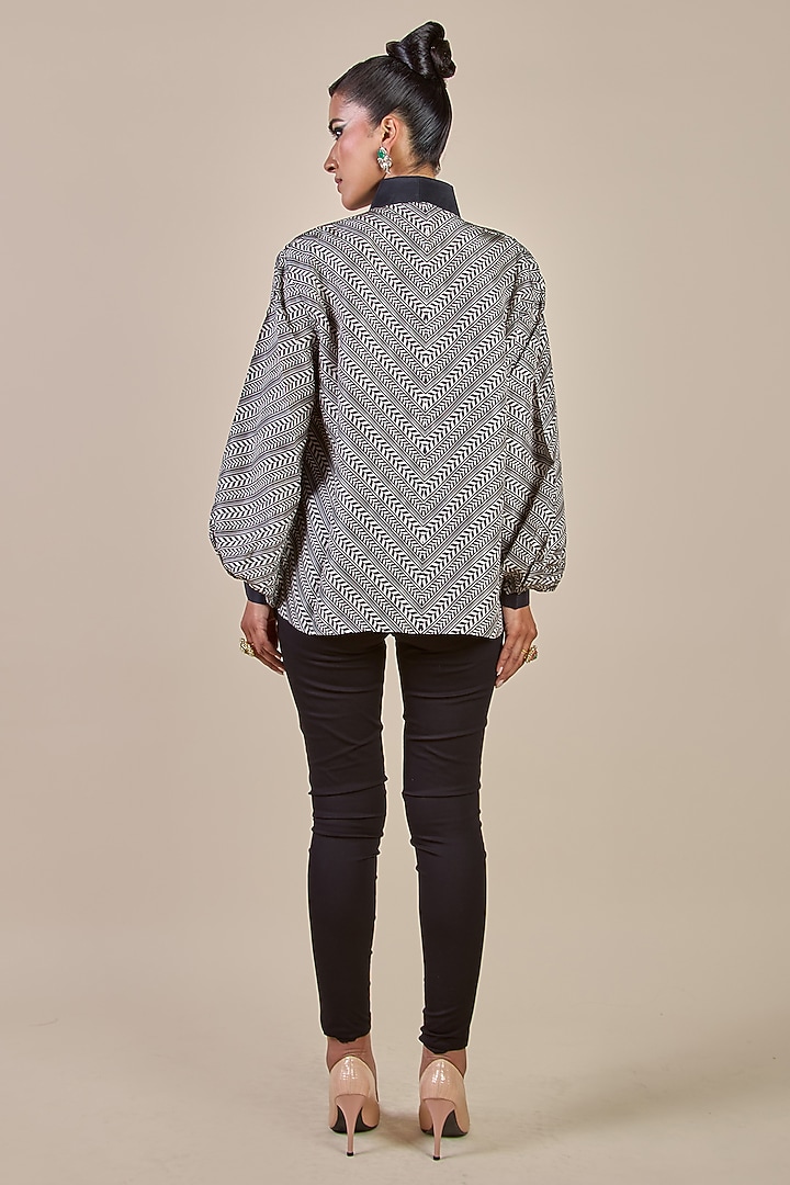 Black & Ivory Habutai Silk Chevron Printed Top by JJV.Kapurthala By JJ Valaya at Pernia's Pop Up Shop