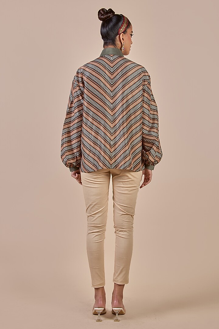 Olive & Rust Habutai Silk Chevron Printed Top by JJV.Kapurthala By JJ Valaya at Pernia's Pop Up Shop