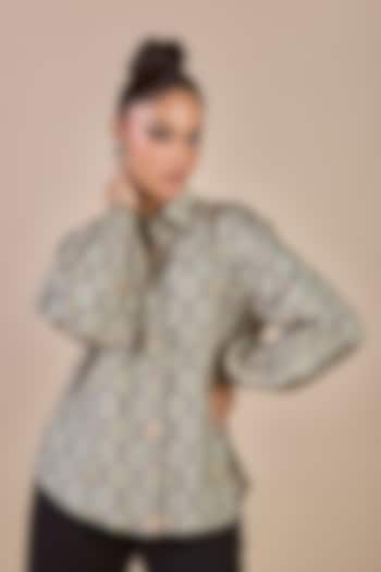 Soft Mint Green Cupro Viscose Floral Printed Top by JJV.Kapurthala By JJ Valaya at Pernia's Pop Up Shop