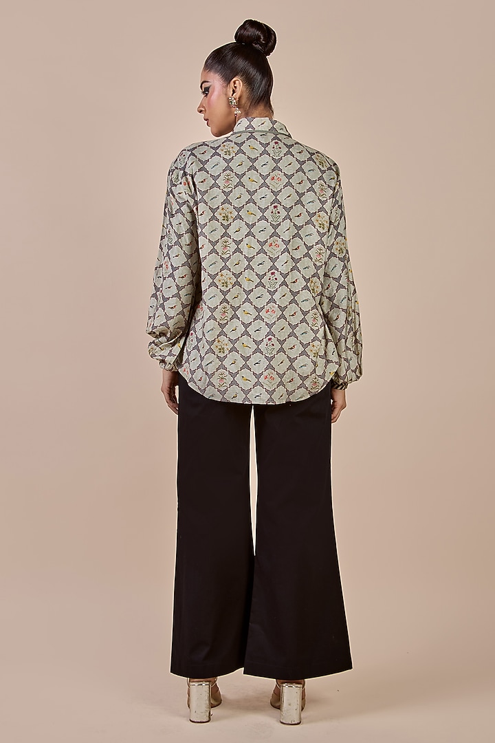 Soft Mint Green Cupro Viscose Floral Printed Top by JJV.Kapurthala By JJ Valaya at Pernia's Pop Up Shop