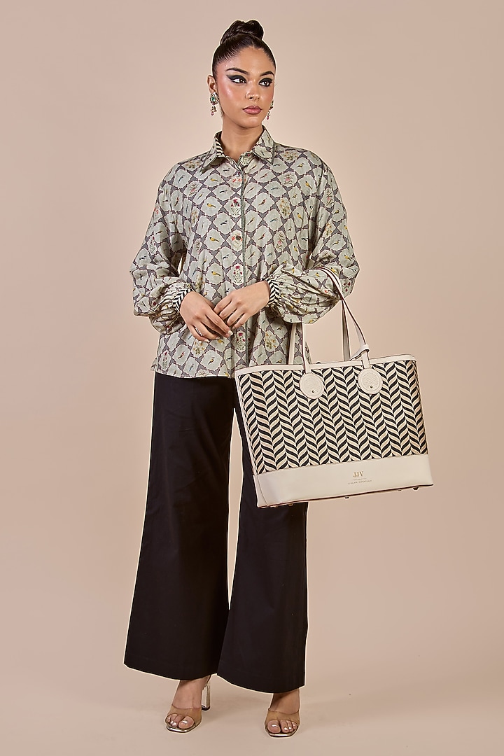 Soft Mint Green Cupro Viscose Floral Printed Top by JJV.Kapurthala By JJ Valaya at Pernia's Pop Up Shop
