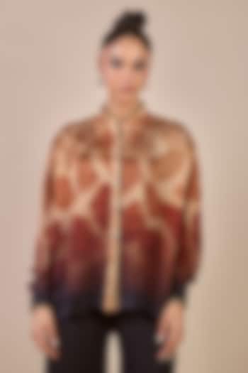 Brown Satin Giraffe Printed Top by JJV.Kapurthala By JJ Valaya at Pernia's Pop Up Shop