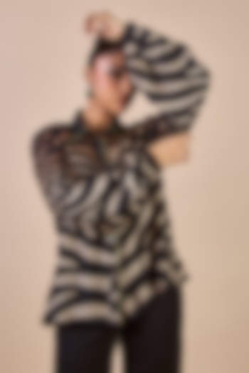 Black & Ivory Cotton Satin Linen Zebra Printed Shirt by JJV.Kapurthala By JJ Valaya at Pernia's Pop Up Shop