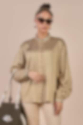Olive Yellow Cotton Satin Linen Butta Printed Shirt by JJV.Kapurthala By JJ Valaya at Pernia's Pop Up Shop