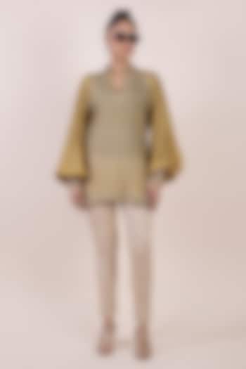 Olive Yellow Cupro Viscose Butta Printed Long Top by JJV.Kapurthala By JJ Valaya at Pernia's Pop Up Shop