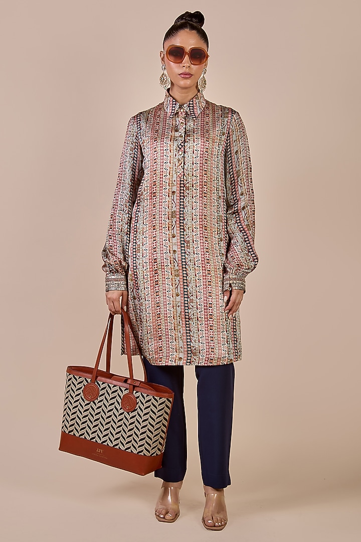 Multi-Colored Viscose Satin Stripe Printed Tunic by JJV.Kapurthala By JJ Valaya at Pernia's Pop Up Shop