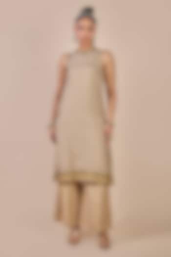 Olive Yellow Cupro Viscose Butta Printed Kurta Set by JJV.Kapurthala By JJ Valaya at Pernia's Pop Up Shop