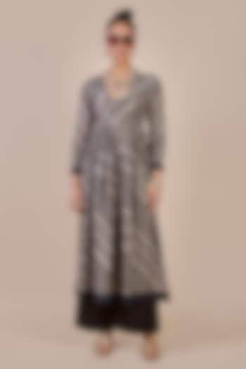 Taupe Habutai Silk Chevron Printed Gathered Kurta by JJV.Kapurthala By JJ Valaya at Pernia's Pop Up Shop