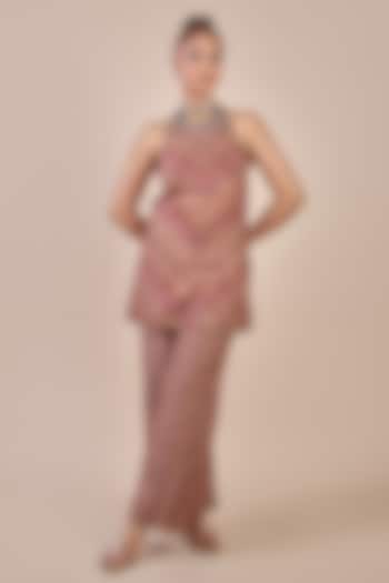 Rose Pink Cupro Viscose Stripe Printed Co-Ord Set by JJV.Kapurthala By JJ Valaya at Pernia's Pop Up Shop
