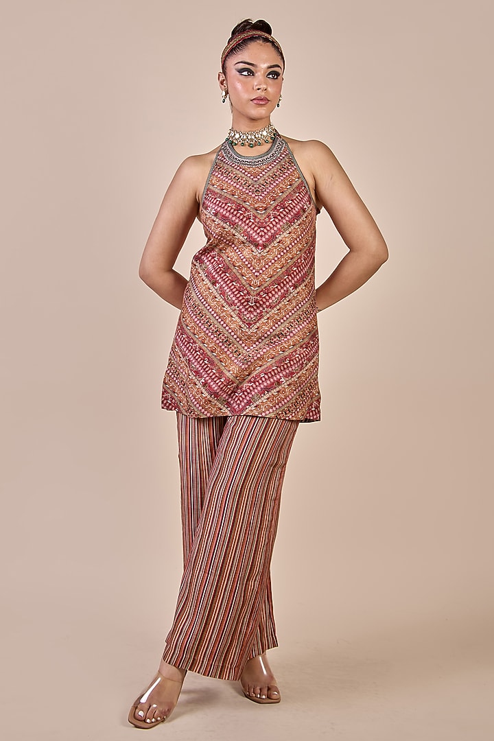 Rose Pink Cupro Viscose Stripe Printed Co-Ord Set by JJV.Kapurthala By JJ Valaya at Pernia's Pop Up Shop