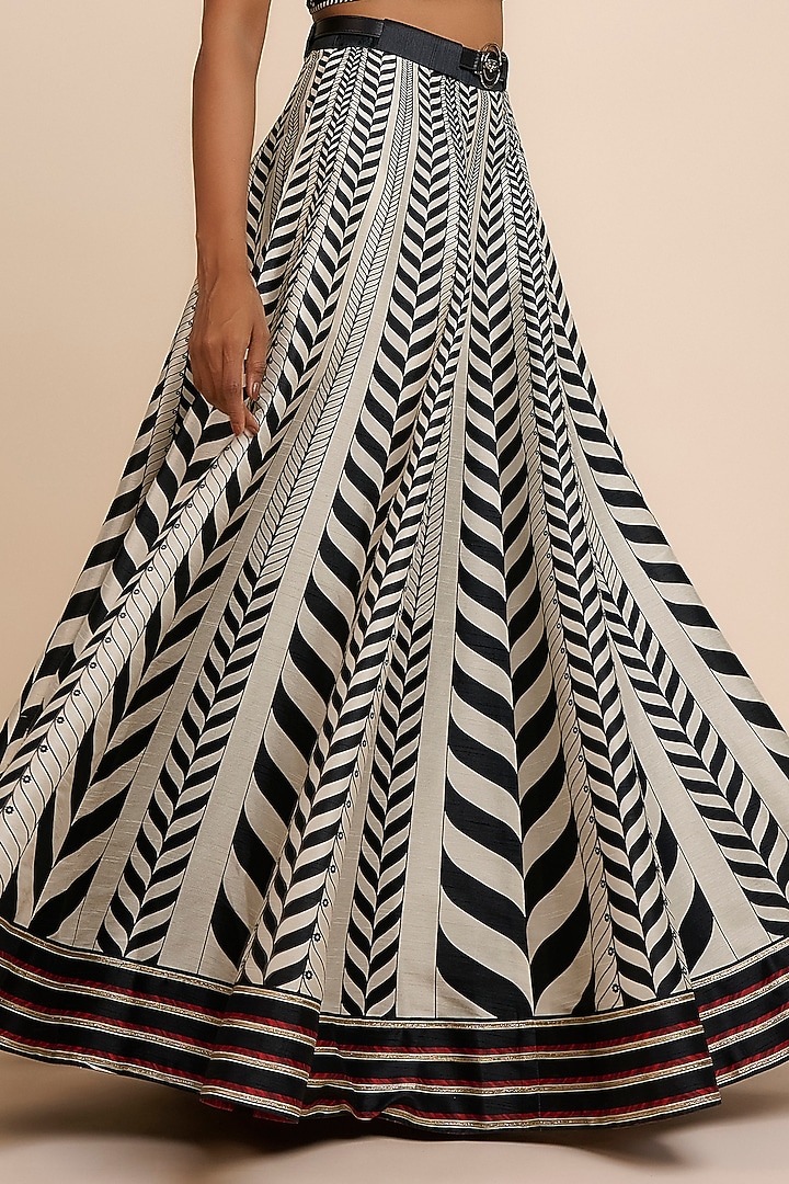 Ivory & Black Art Silk Chevron Printed Skirt Set by JJV.Kapurthala By JJ Valaya at Pernia's Pop Up Shop