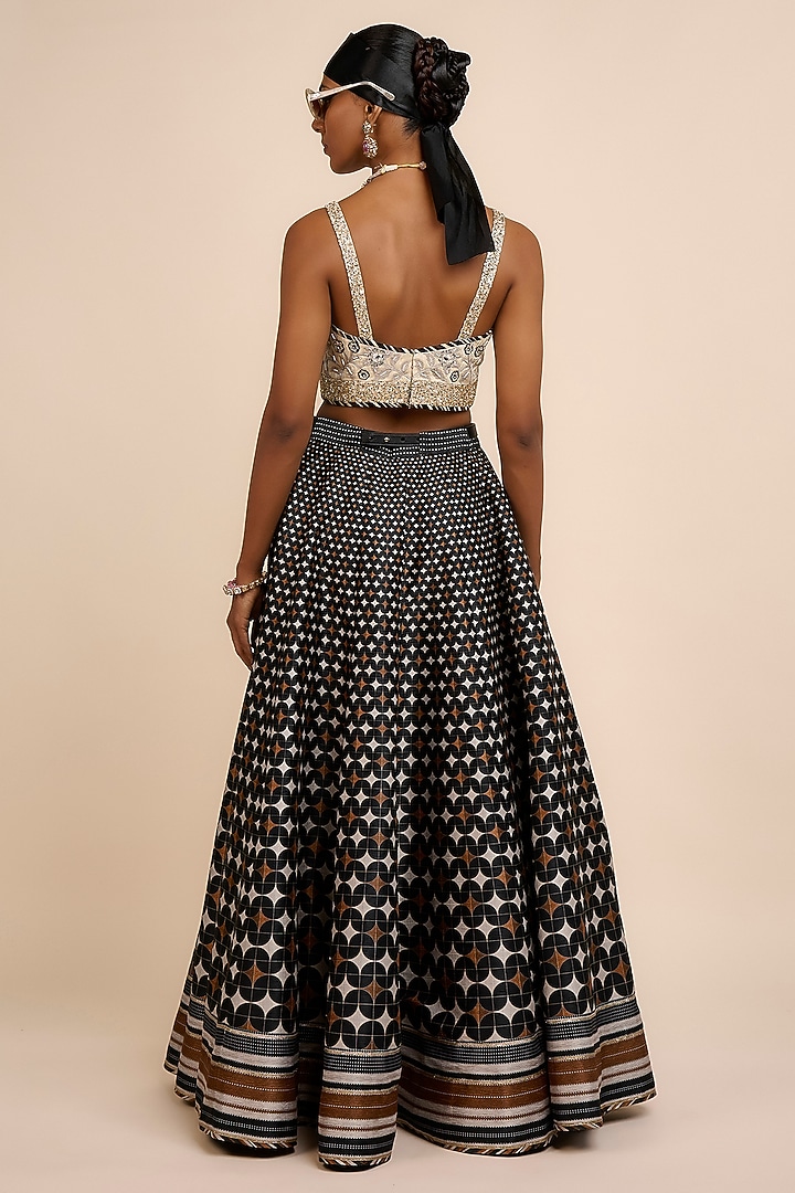 Black Art Silk Floral Printed Skirt Set by JJV.Kapurthala By JJ Valaya at Pernia's Pop Up Shop