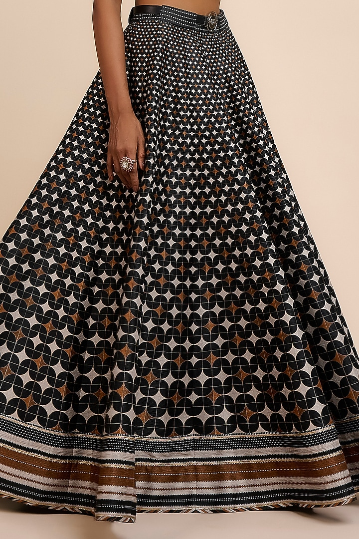 Black Art Silk Floral Printed Skirt Set by JJV.Kapurthala By JJ Valaya at Pernia's Pop Up Shop